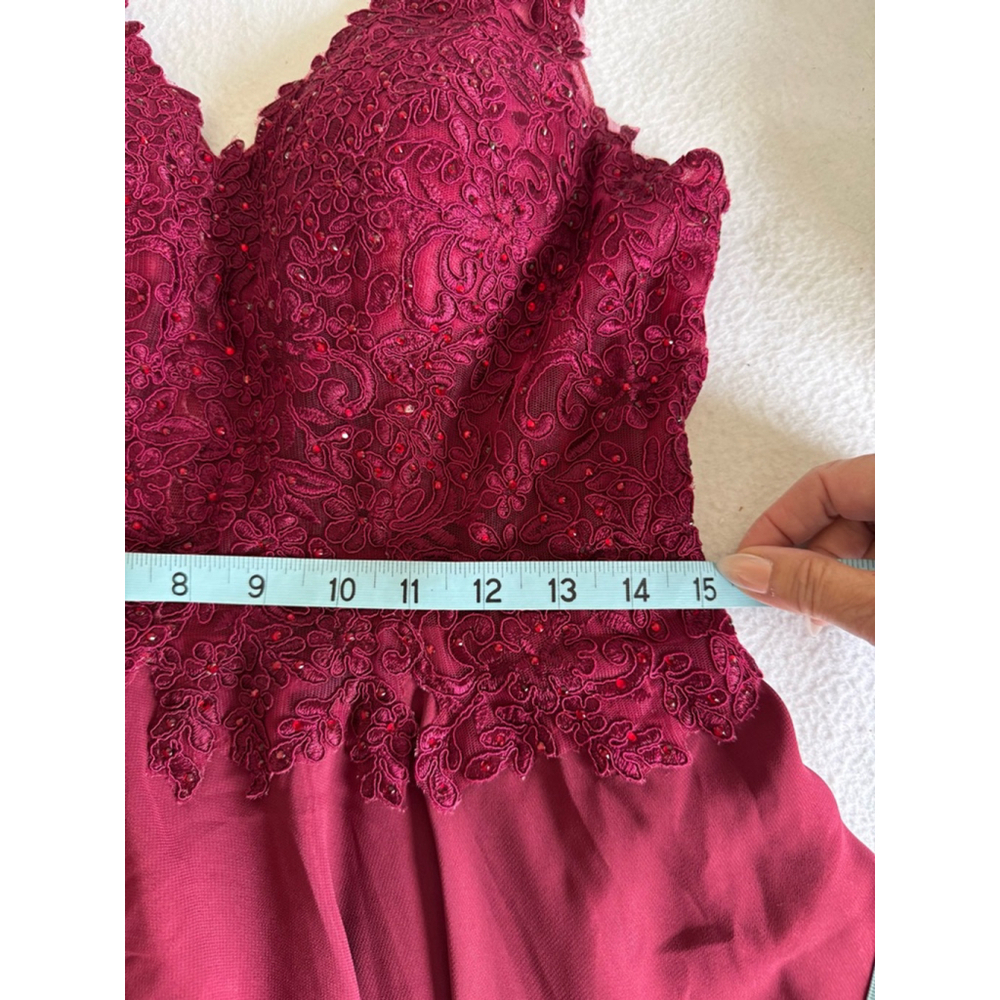 Fiesta Fashion beaded lace bodice Burgundy Lace chiffon skirt Dress Size L - Picture 8 of 12